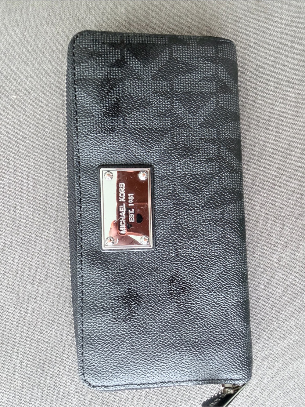 Michael Kors Black Zip-Around Card Wallet with Signature Plate
